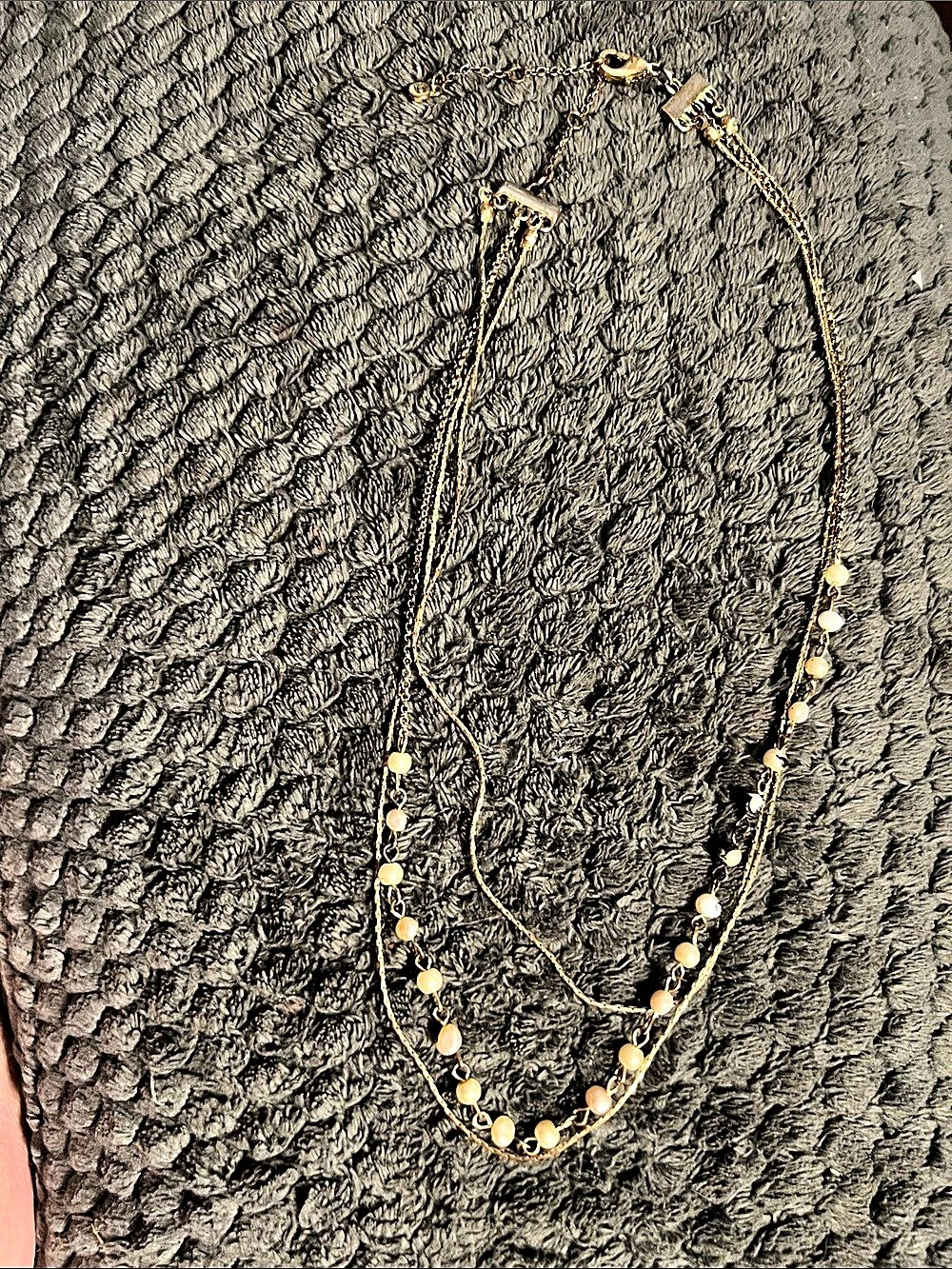 LC Lauren Conrad Layered Beaded Necklace in Gold & White